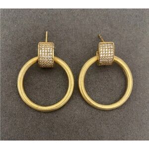 DEAN DAVIDSON Petit Pavé Drop Hoops Brushed Gold EUC!